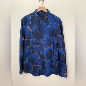 Tasso Elba - Blue Patterned Button Up Long Sleeve Large